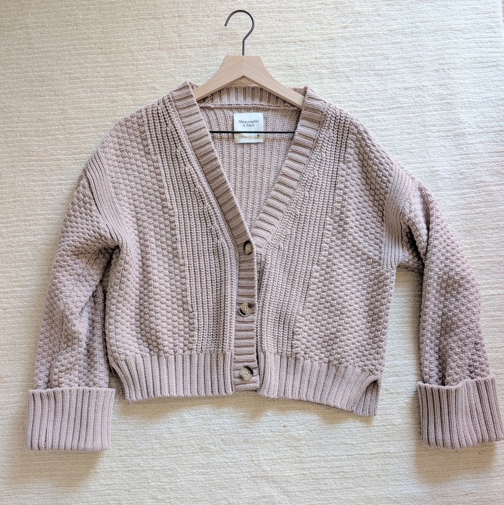 Abercrombie Cameron Seed Stitch Chunky Cardigan Sweater Oatmeal M